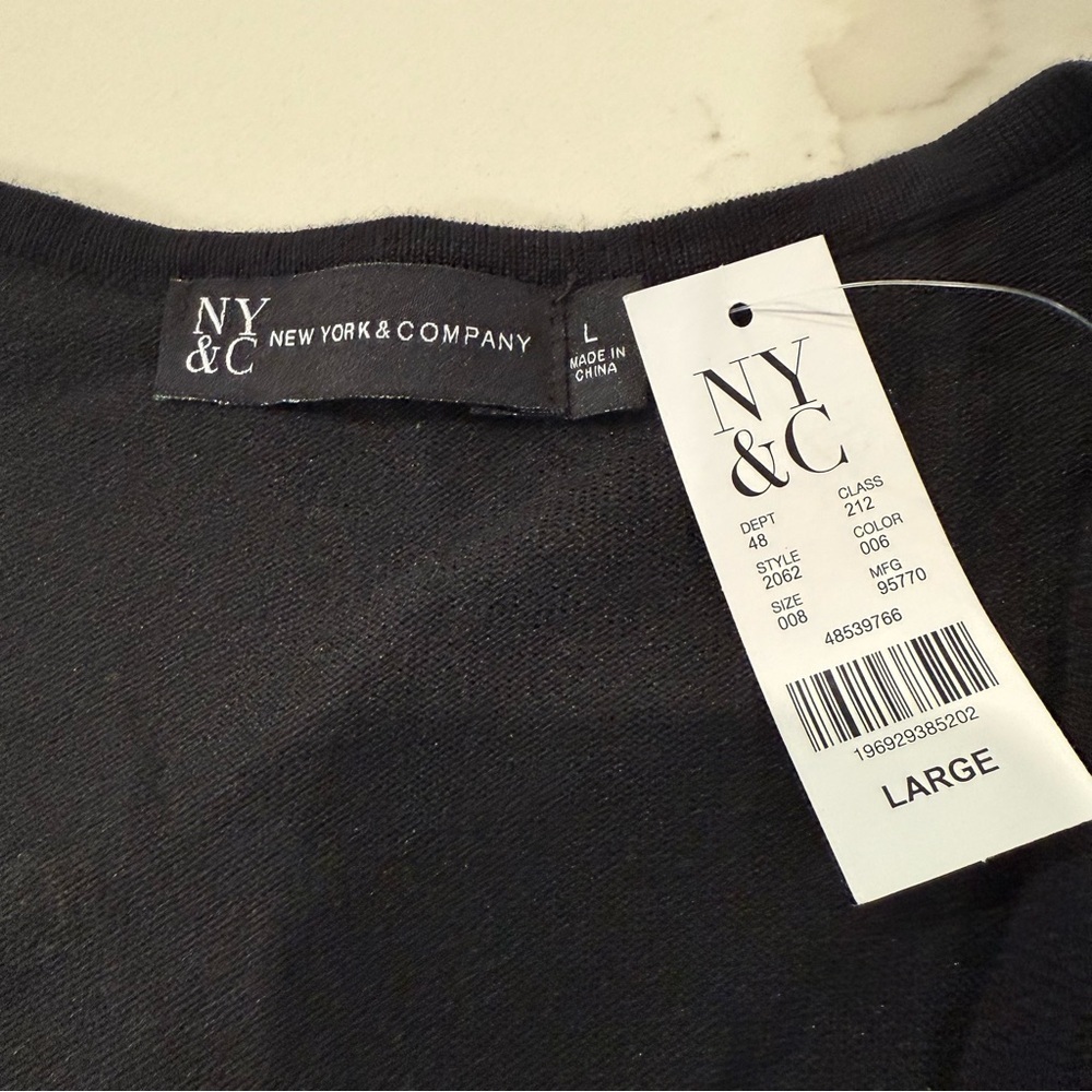 New York & Company NWT Ruffle Shoulder Long Sleeve Top Womens Large Black Classy - Picture 3 of 5